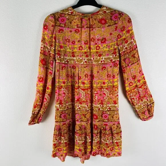Billabong Mini Dress Hearts Desire Multicolor Floral Long Sleeve V‎ Neck Size XS - Picture 11 of 11